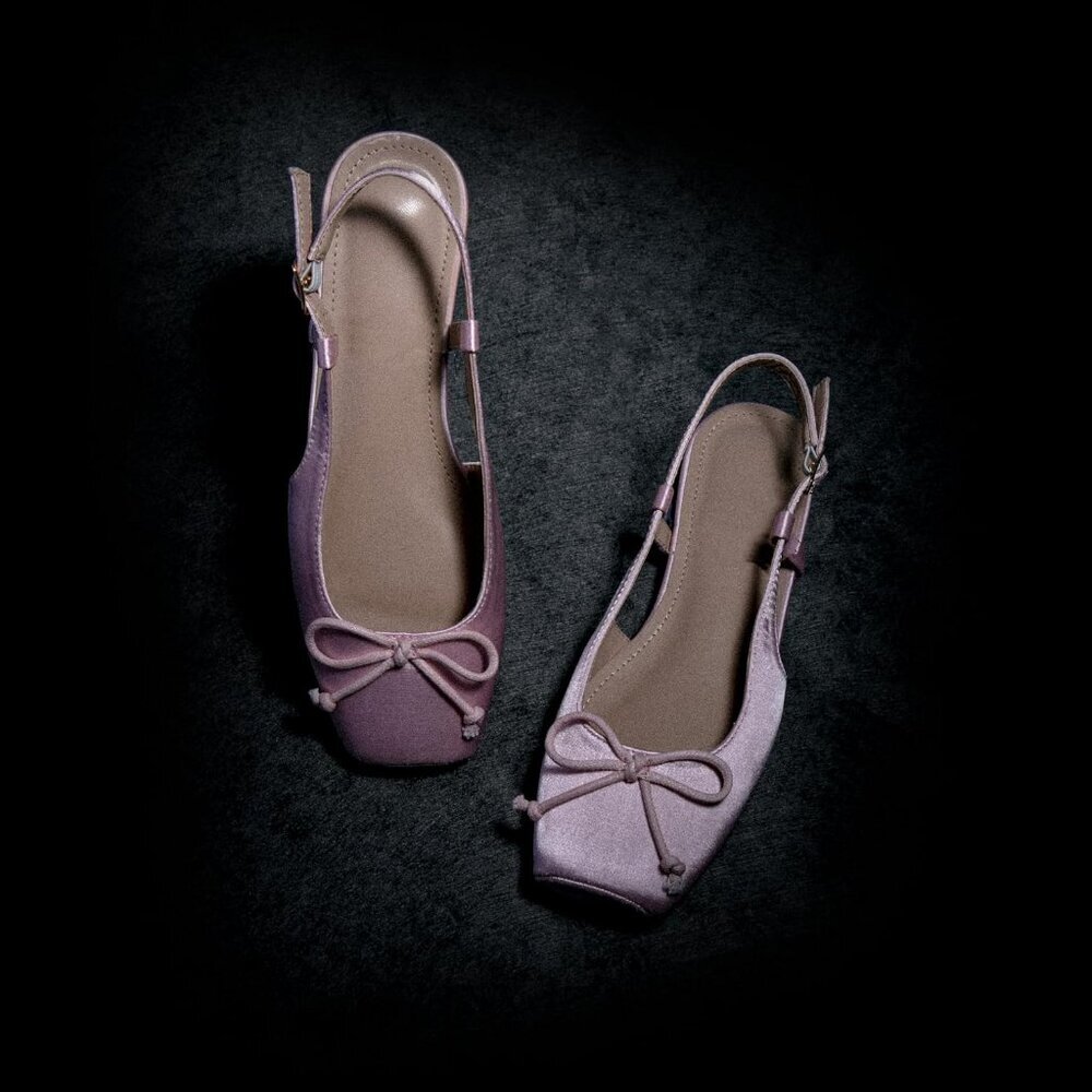 Women's Ballet Flats Slingbacks Square Toe Bow Knit Dressy with Ankle Buckles - Picture 5 of 7